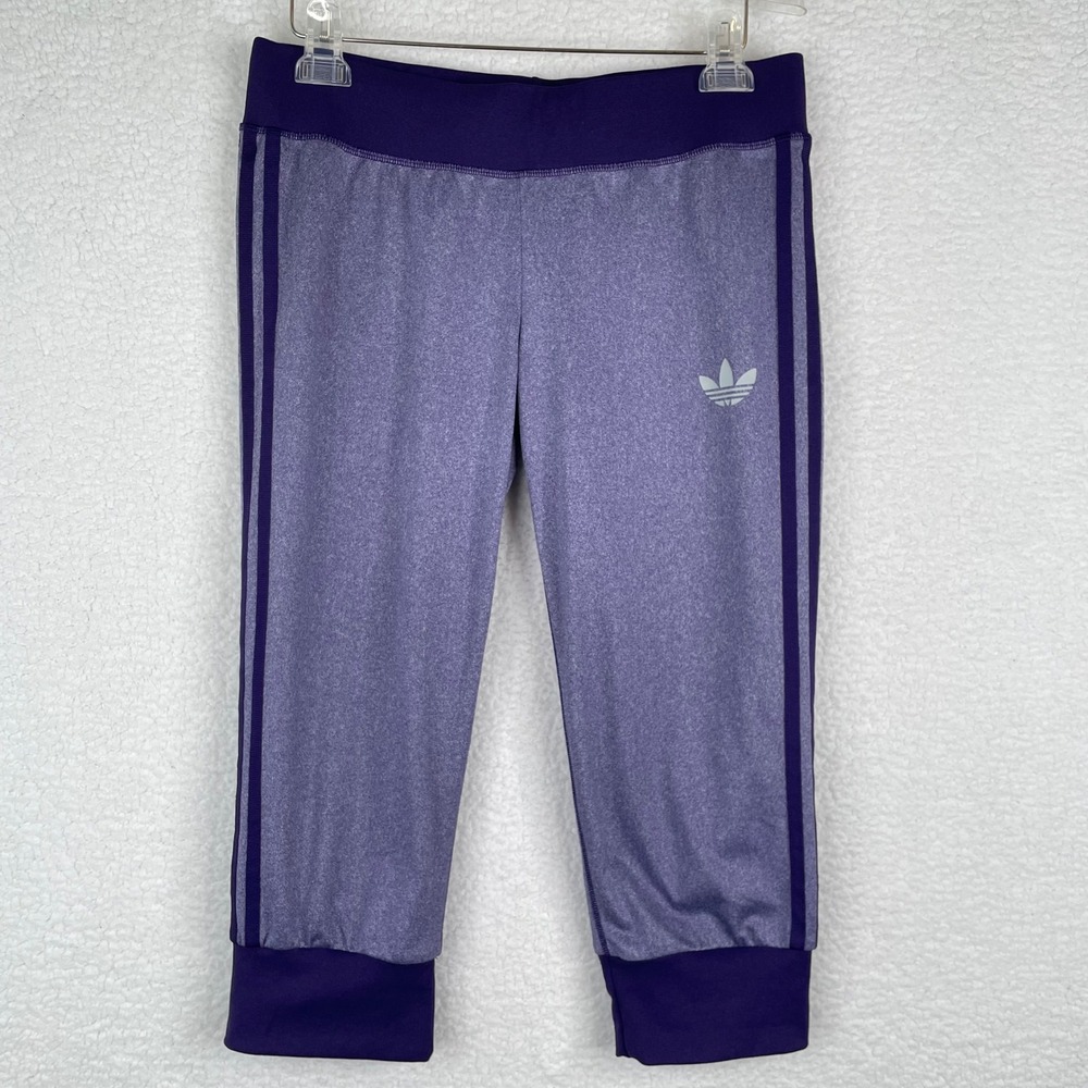 Adidas Originals Womens Heather Purple 3 Stripe Cropped Track Pants Size M